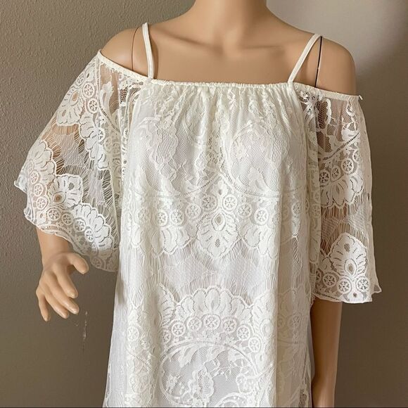 NWT J Gee Ivory Lace BoHo Off The Shoulder Dress Lined Size Small - Picture 3 of 13